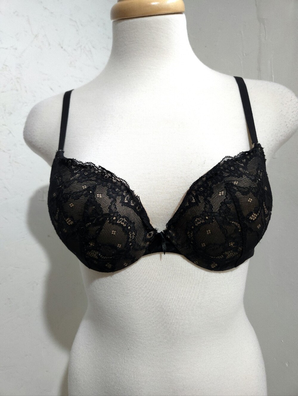 Maidenform Black Lace Push-Up Bra with Sheer Overlay